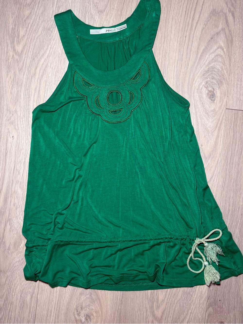 Gibson Emerald Green Sleeveless Halter Neck Tank with Embellished Neckline & Tie